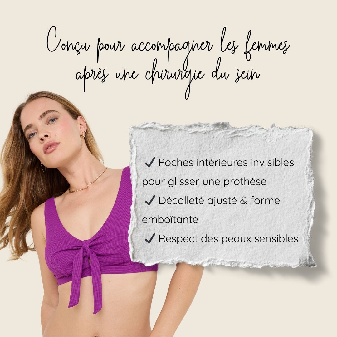 Haut de maillot de bain post-opératoire violet Malou-Bain-Elia Lingerie