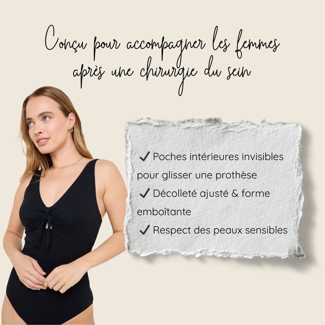Maillot de bain 1 pièce post-opératoire noir Malou-Bain-Elia Lingerie