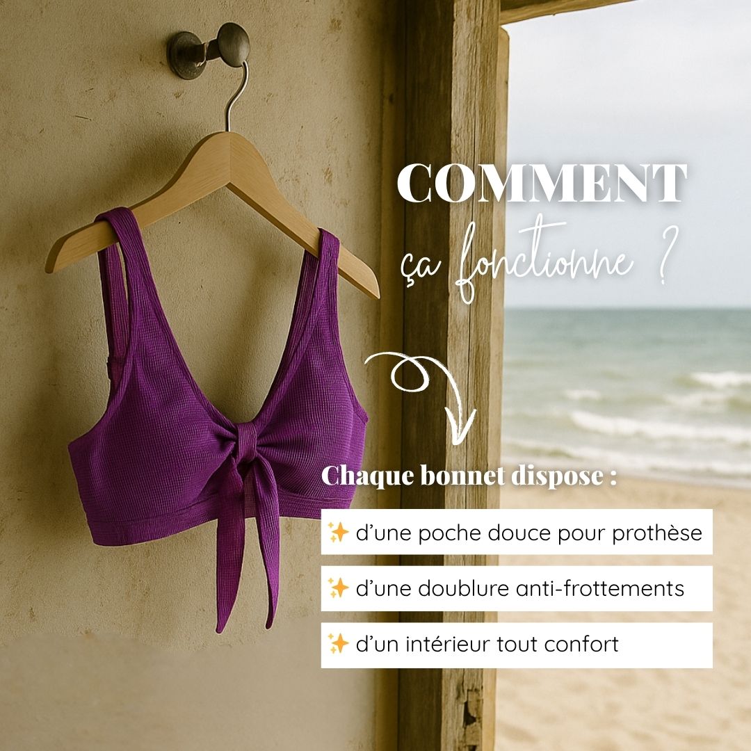 Haut de maillot de bain post-opératoire violet Malou-Bain-Elia Lingerie